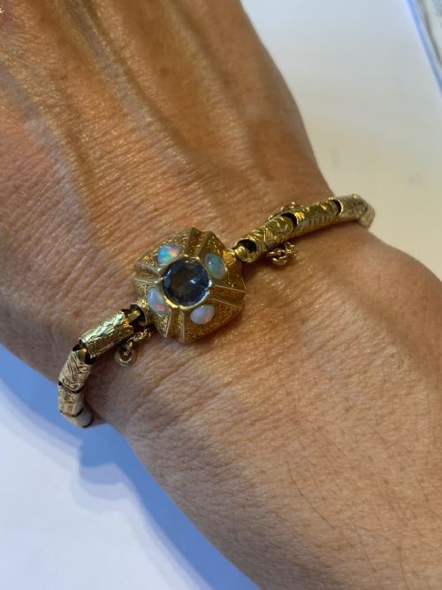 VICTORIAN 18CT GOLD CEYLON SAPPHIRE AND OPAL BRACELET - ADDITIONAL PHOTO 2
