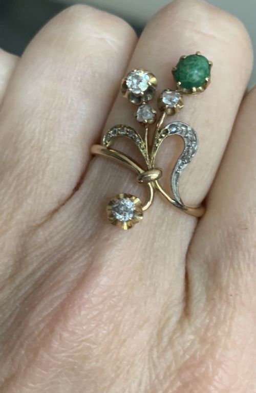 ANTIQUE RUSSIAN DIAMOND AND TURQUOISE BELLE POQUE RING - ADDITIONAL PHOTO 1