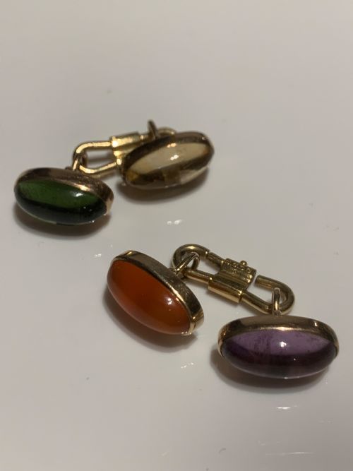 art deco french multigem cufflinks - CATEGORY: ANTIQUE JEWELLERY - DATED 1930