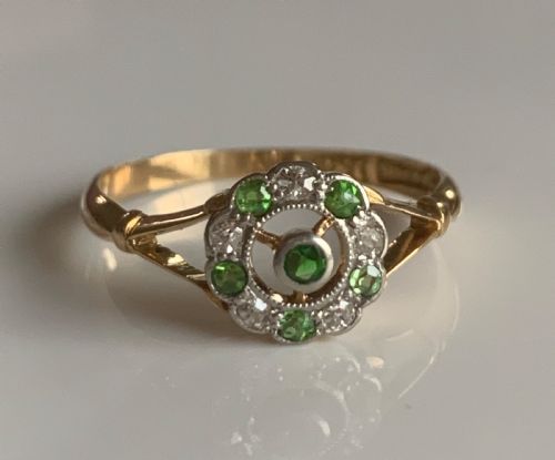 antique demantoid garnet and diamond 18ct edwardian - CATEGORY: ANTIQUE JEWELLERY - DATED EDWARDIAN