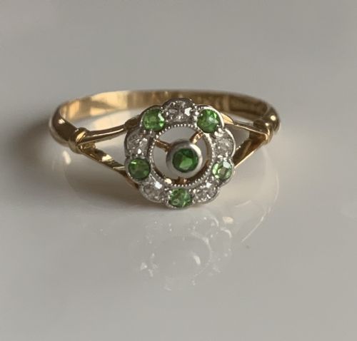 ANTIQUE DEMANTOID GARNET AND DIAMOND 18CT EDWARDIAN - ADDITIONAL PHOTO 2