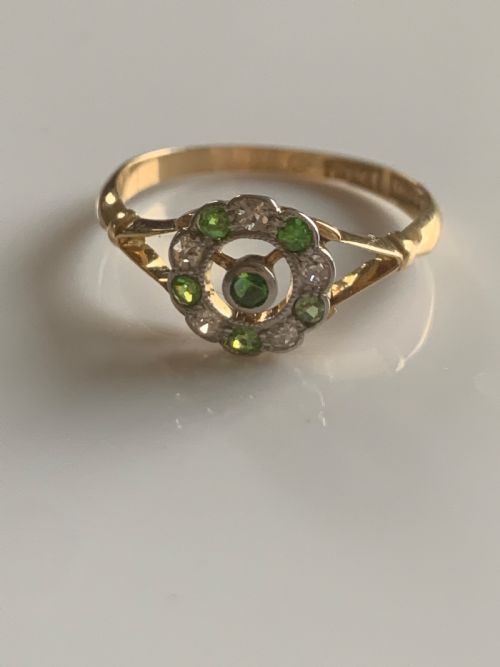 ANTIQUE DEMANTOID GARNET AND DIAMOND 18CT EDWARDIAN - ADDITIONAL PHOTO 4