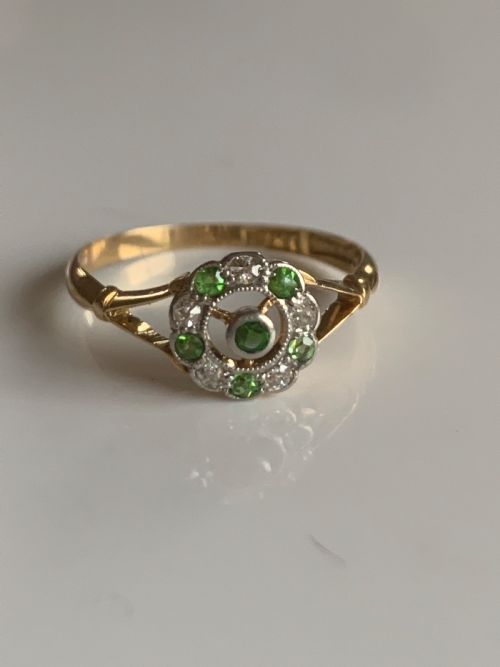 ANTIQUE DEMANTOID GARNET AND DIAMOND 18CT EDWARDIAN - ADDITIONAL PHOTO 5