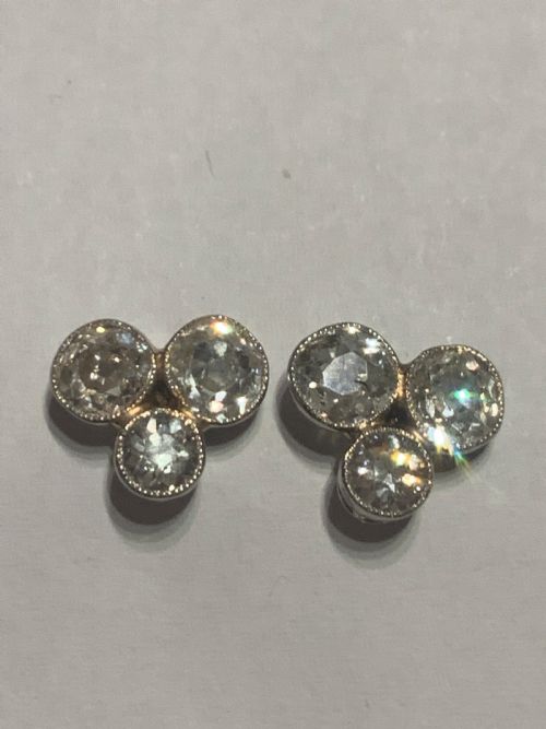old european cut diamond cluster earrings - CATEGORY: ANTIQUE JEWELLERY - DATED 1940