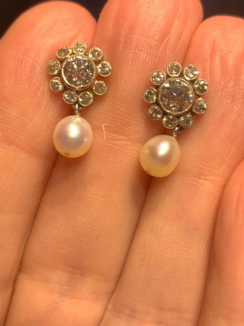 natural pearl and 25ct diamond earrings - CATEGORY: ANTIQUE JEWELLERY - DATED VICTORIAN
