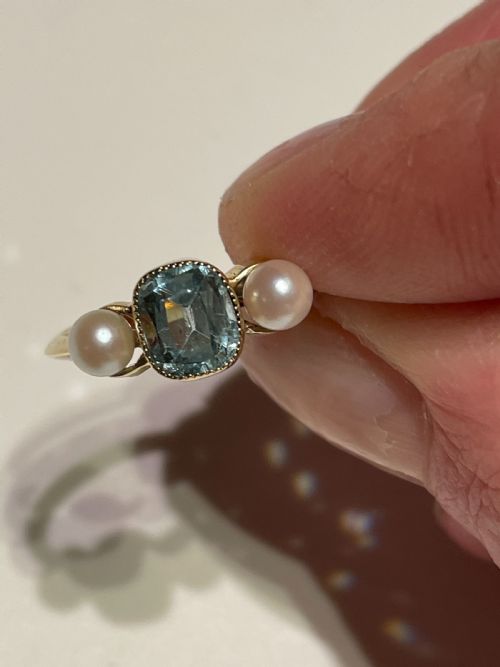 aquamarine and pearl edwardian ring - CATEGORY: ANTIQUE JEWELLERY - DATED EDWARDIAN
