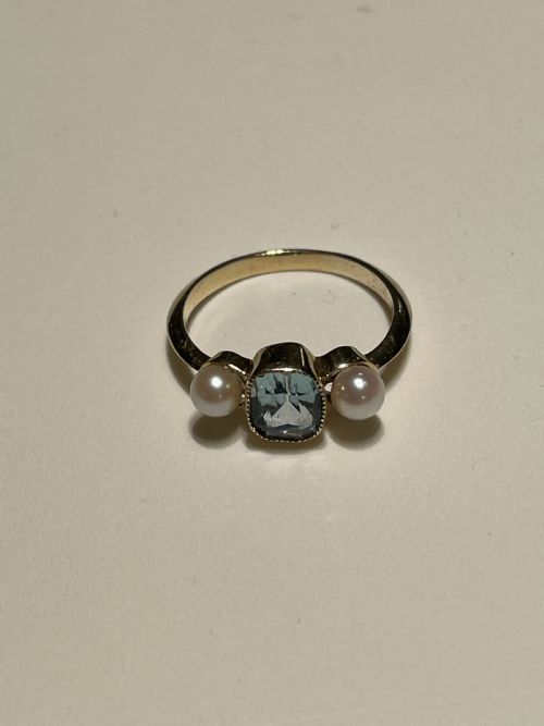 AQUAMARINE AND PEARL EDWARDIAN RING - ADDITIONAL PHOTO 4