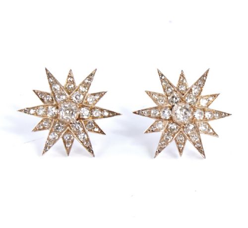 victorian diamond star earrings - CATEGORY: ANTIQUE JEWELLERY - DATED VICTORIAN