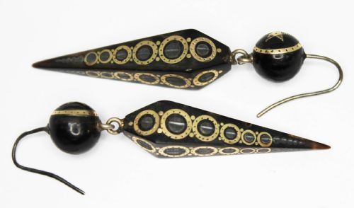 victorian pique tortoiseshell earrings - CATEGORY: ANTIQUE JEWELLERY - DATED VICTORIAN