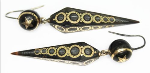 VICTORIAN PIQUE TORTOISESHELL EARRINGS - ADDITIONAL PHOTO 1