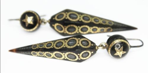VICTORIAN PIQUE TORTOISESHELL EARRINGS - ADDITIONAL PHOTO 2