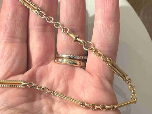 15CT GOLD EDWARDIAN WATCH CHAIN - ADDITIONAL PHOTO 1