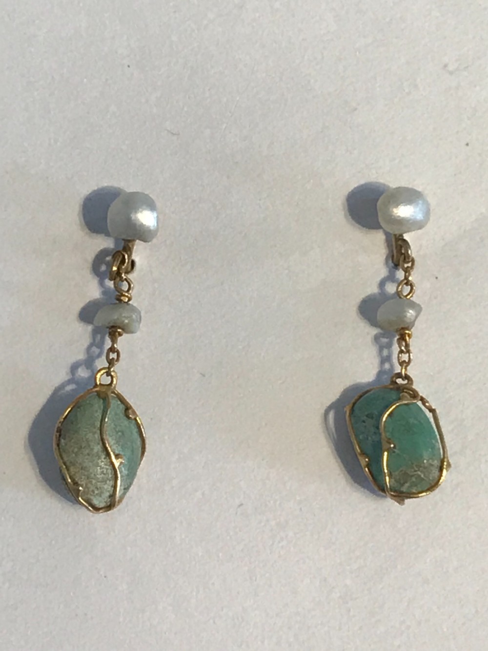 Edwardian Turquoise and Natural Pearl Earrings