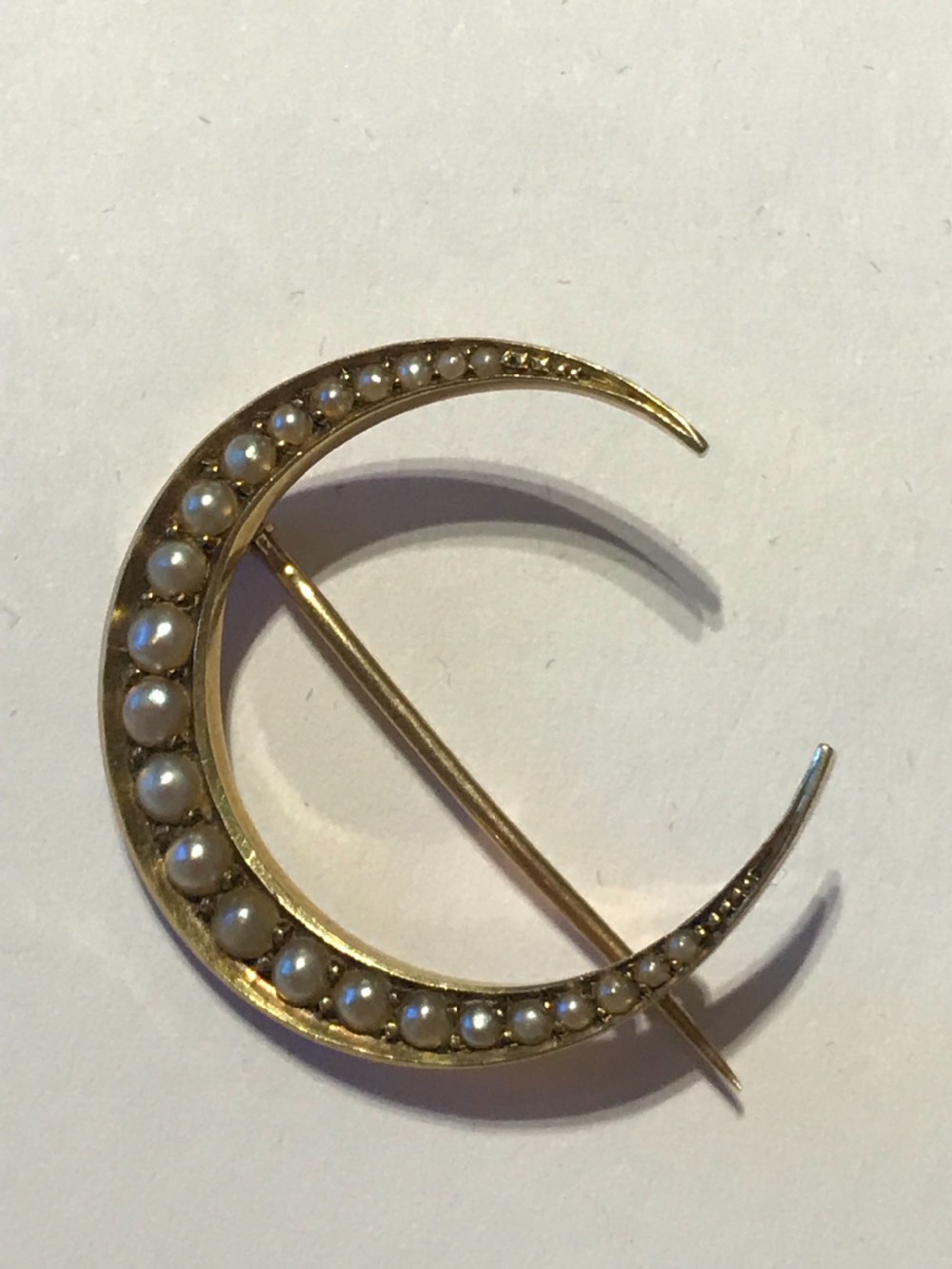 A 15ct Gold and Pearl Crescent Moon Brooch  View III
