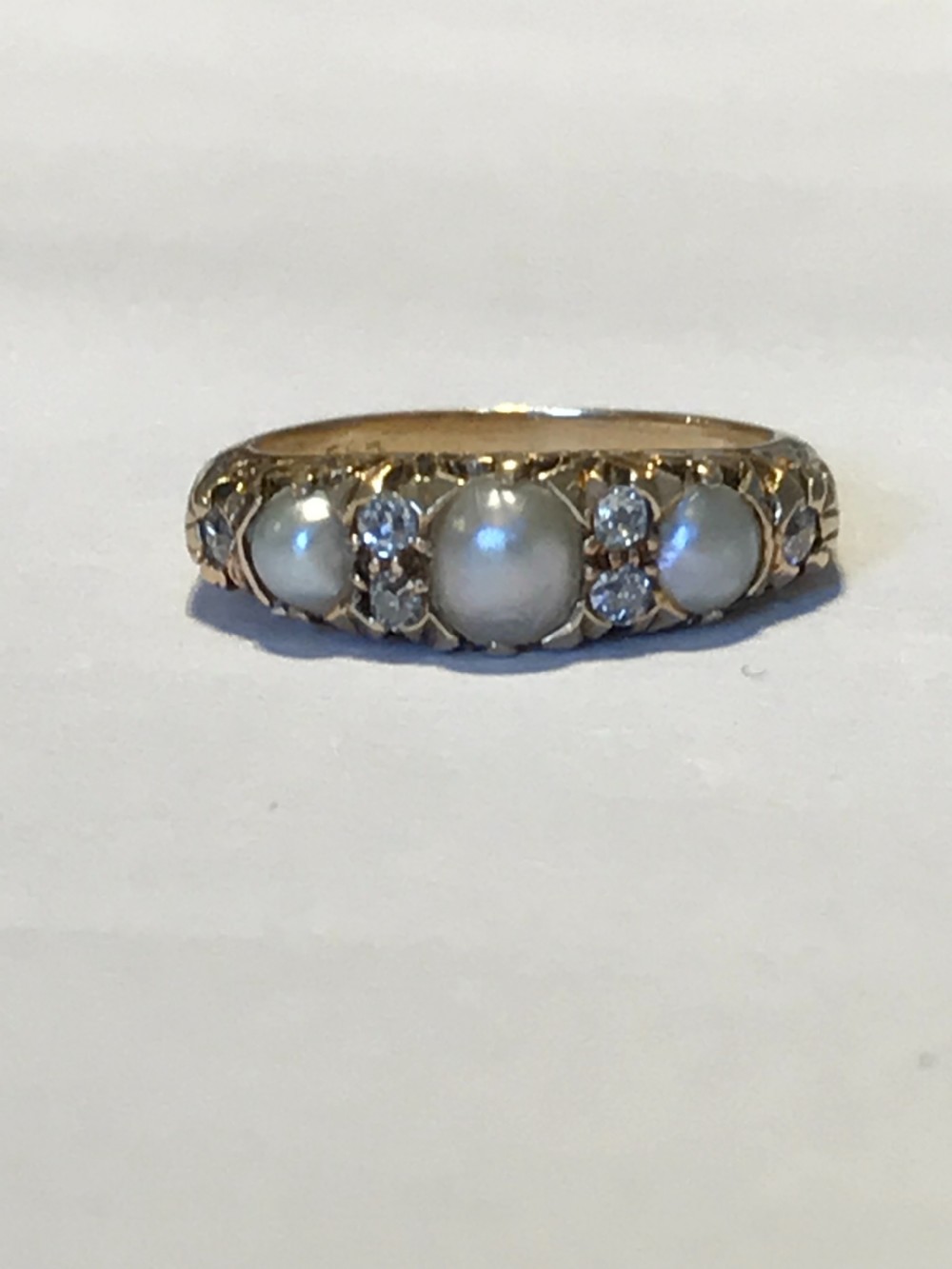 A Pearl And Rose Cut Diamond Antique 14ct Gold Victorian Ring View II