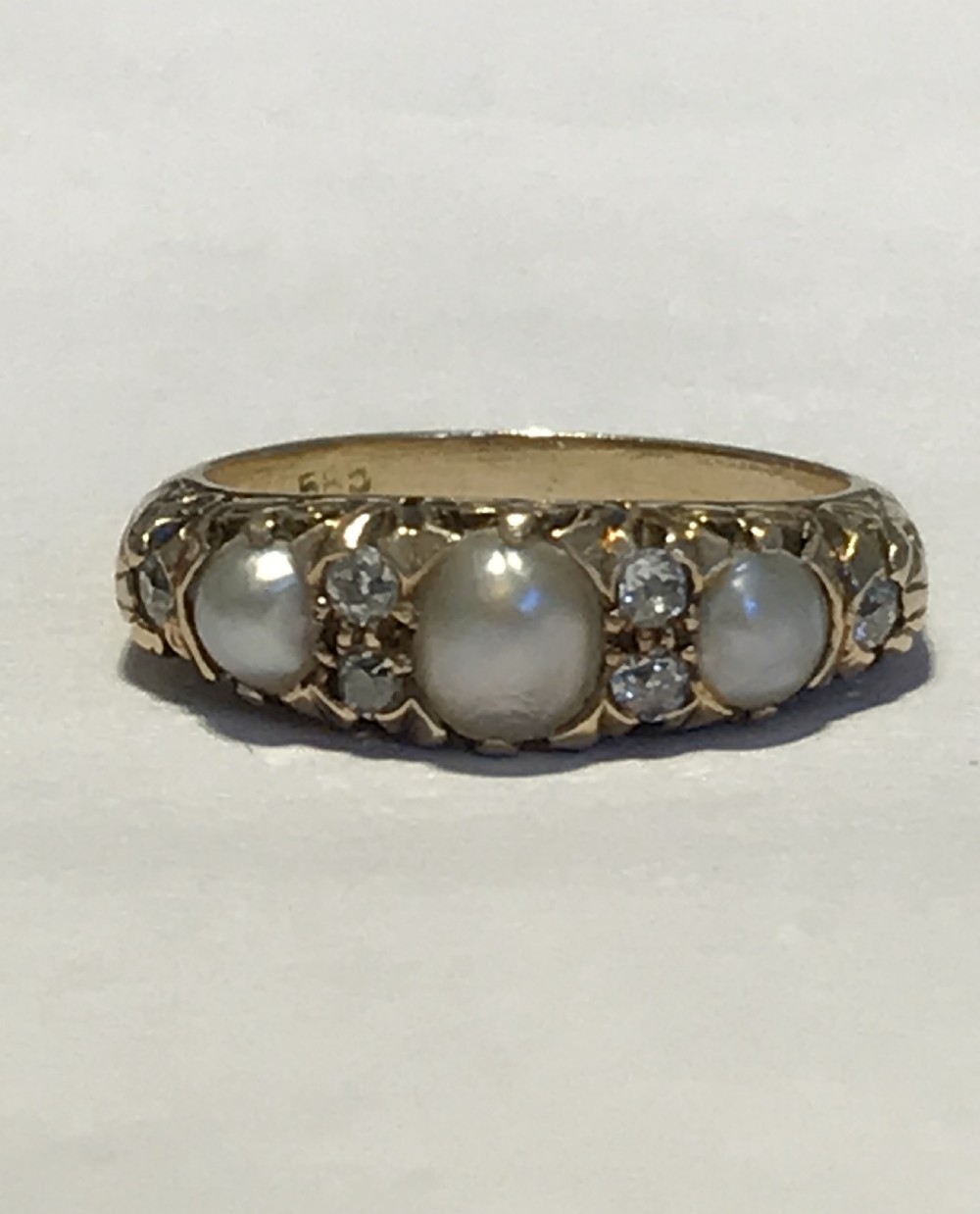 A Pearl And Rose Cut Diamond Antique 14ct Gold Victorian Ring View IV