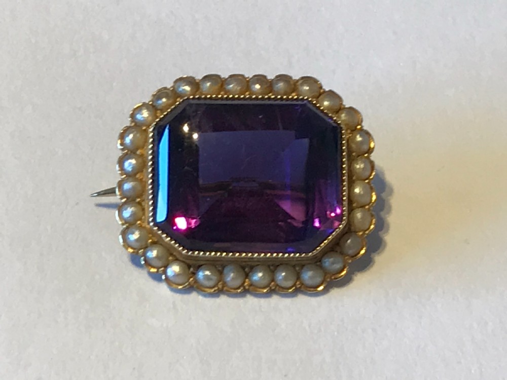 Victorian Amethyst and Seed Pearl 18ct  Brooch 