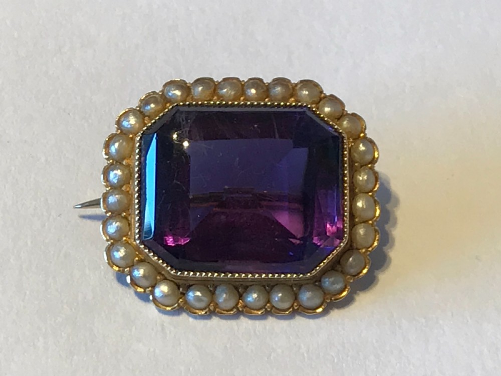 Victorian Amethyst and Seed Pearl 18ct  Brooch  View III
