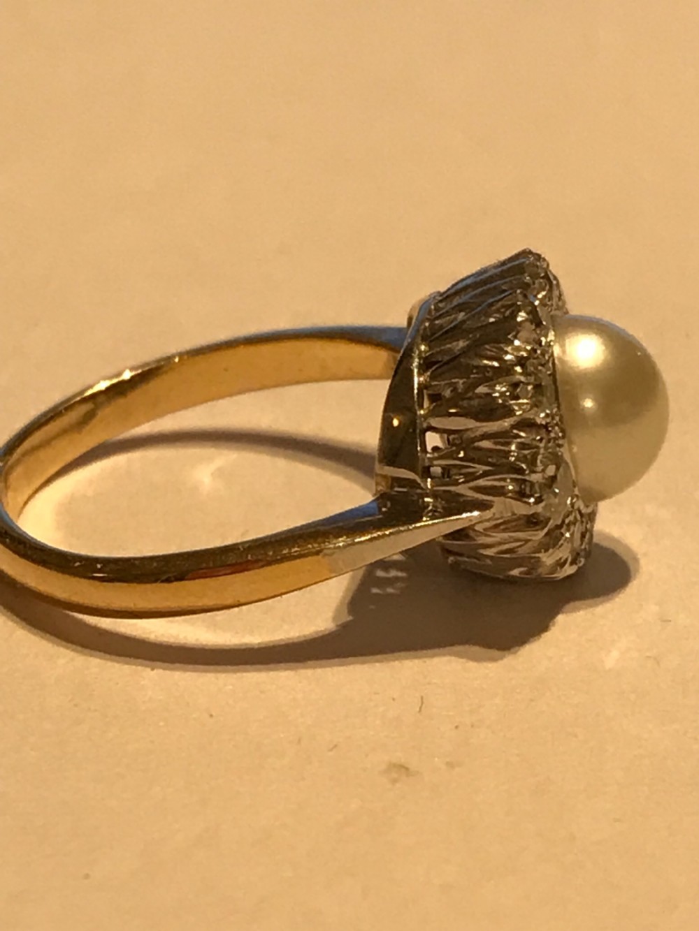 Old Cut Diamond and Pearl Ring View II