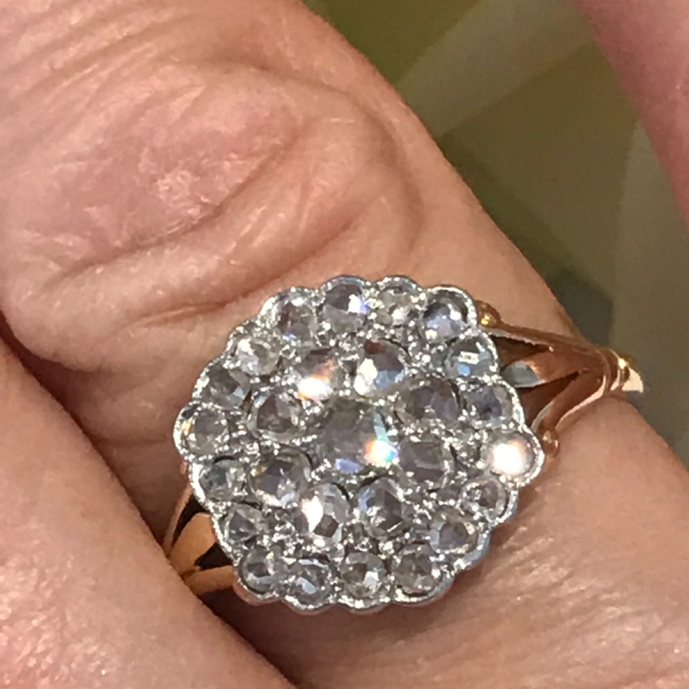 Antique Early 20th Century Diamond Cluster Ring View II