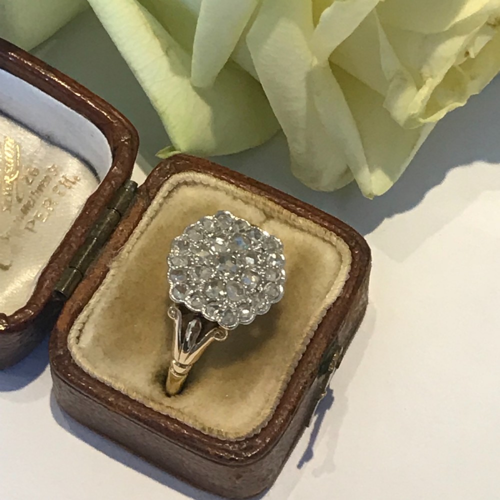 Antique Early 20th Century Diamond Cluster Ring View VI