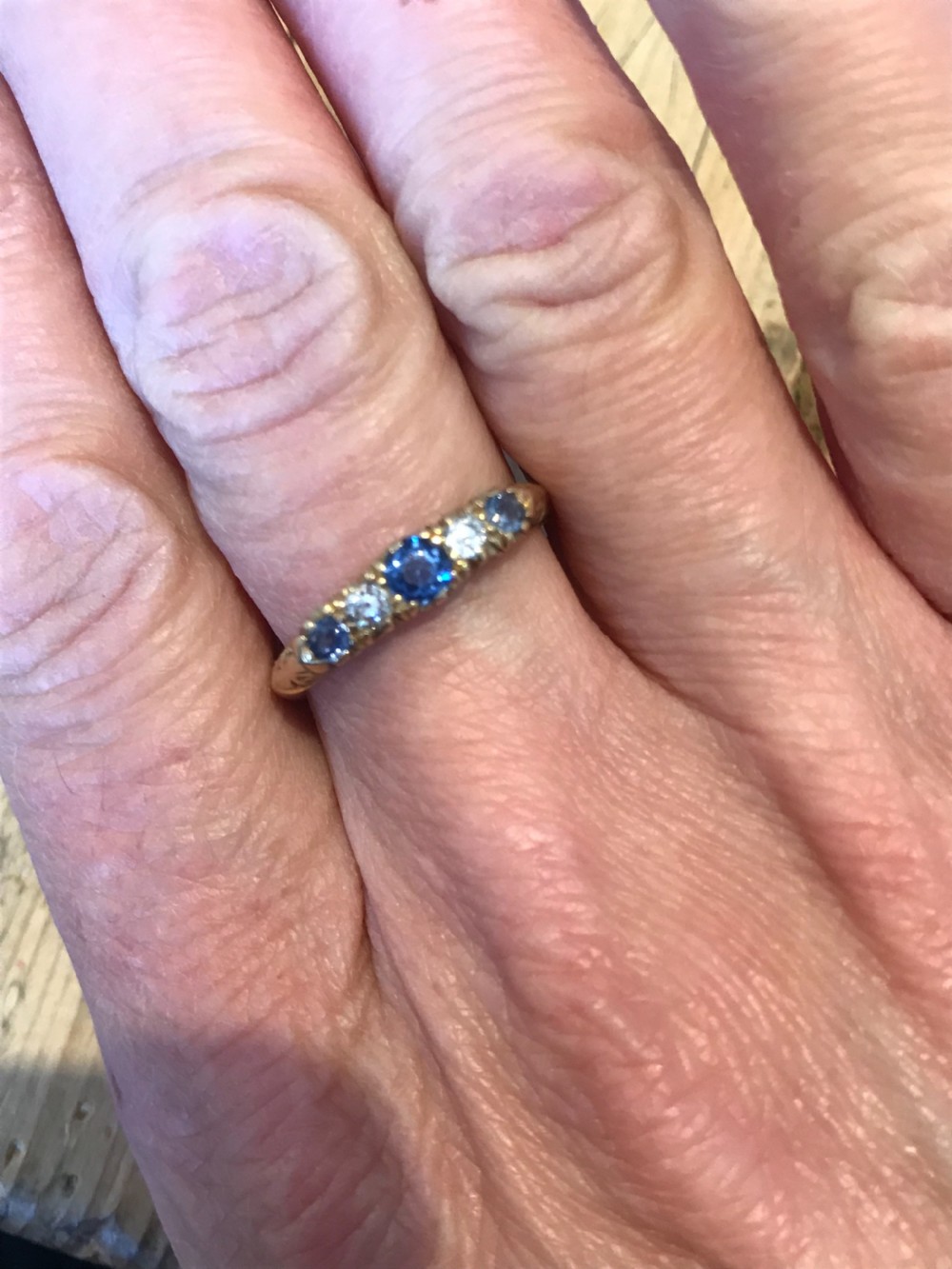 Edwardian Sapphire And old Cut Diamond 18ct Gold Ring View III