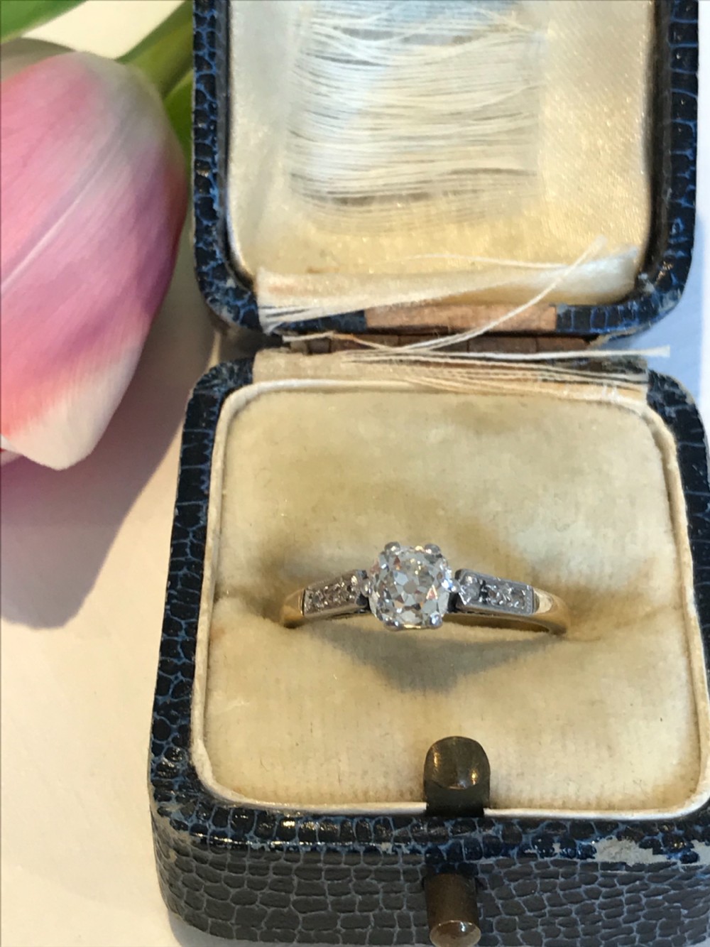 An Old Cut Diamond Platinum 18ct  Gold Ring View V