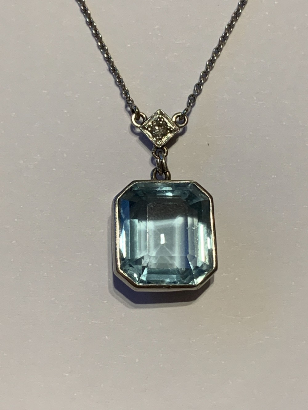 Aquamarine and Diamond Art Deco Pendant 