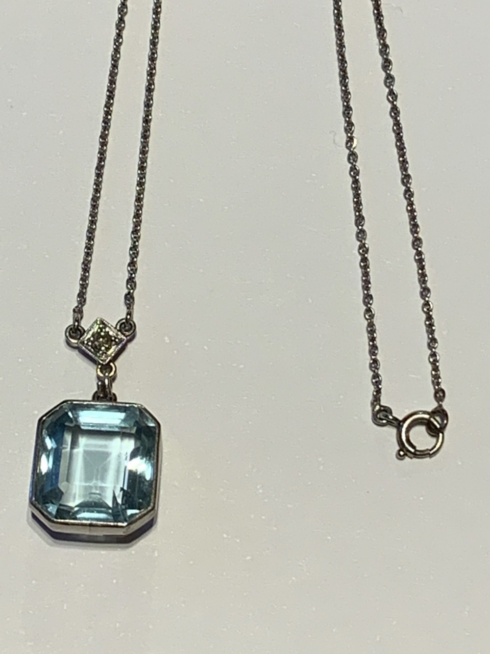 Aquamarine and Diamond Art Deco Pendant  View II