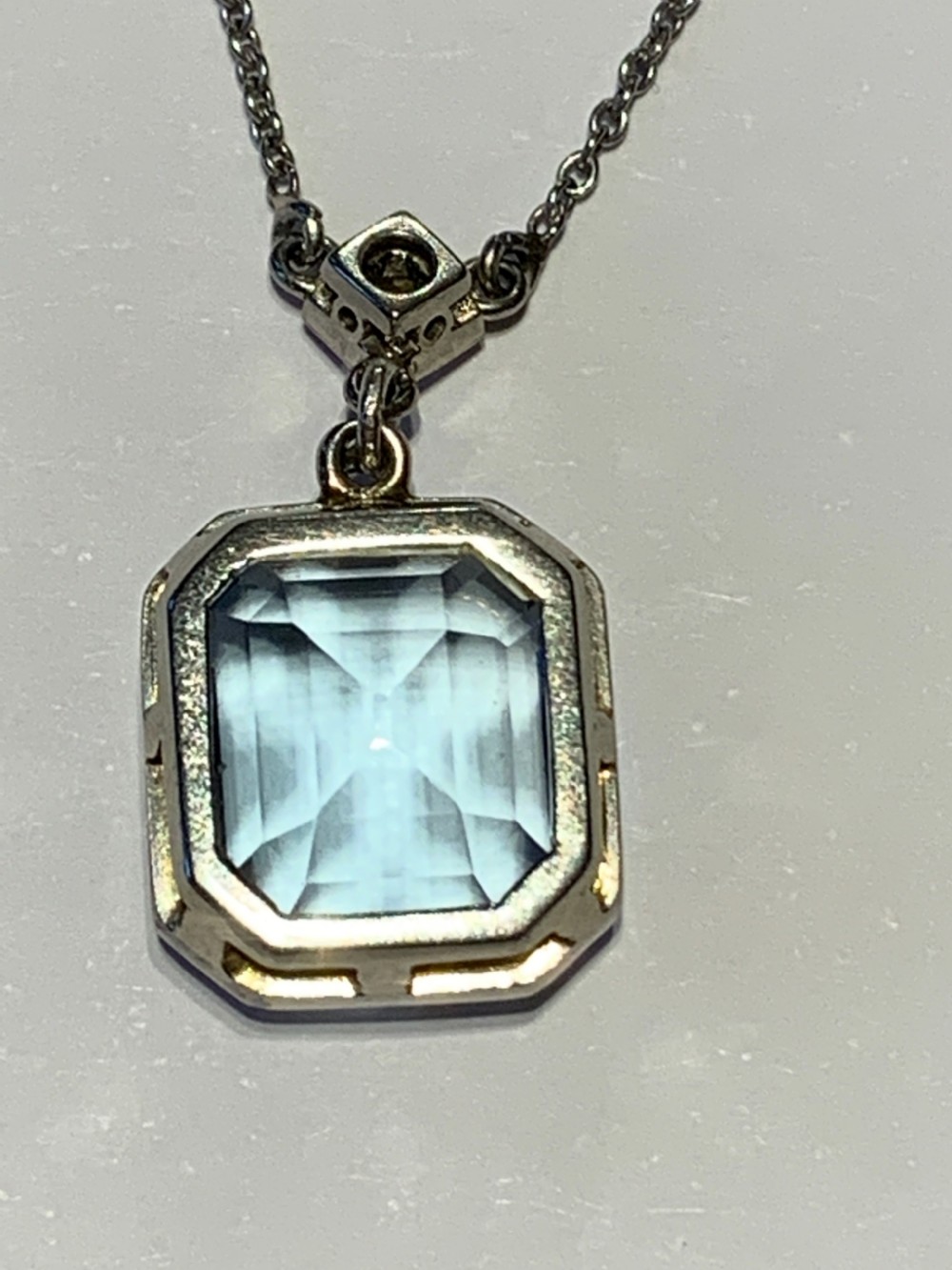 Aquamarine and Diamond Art Deco Pendant  View III