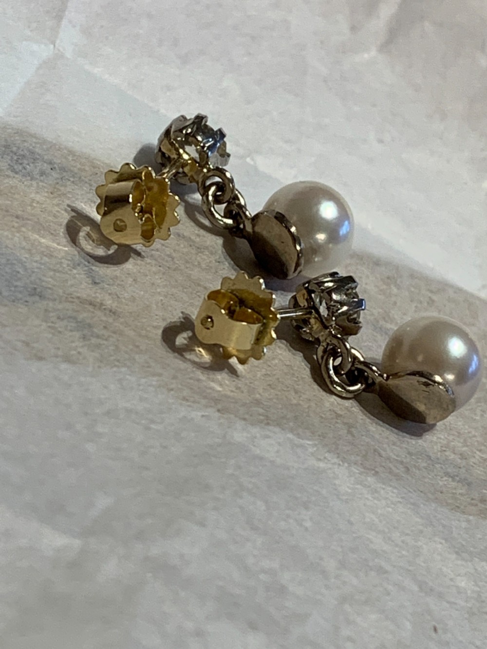 Antique Old Cut Diamond and Pearl 18ct Gold Earrings View III