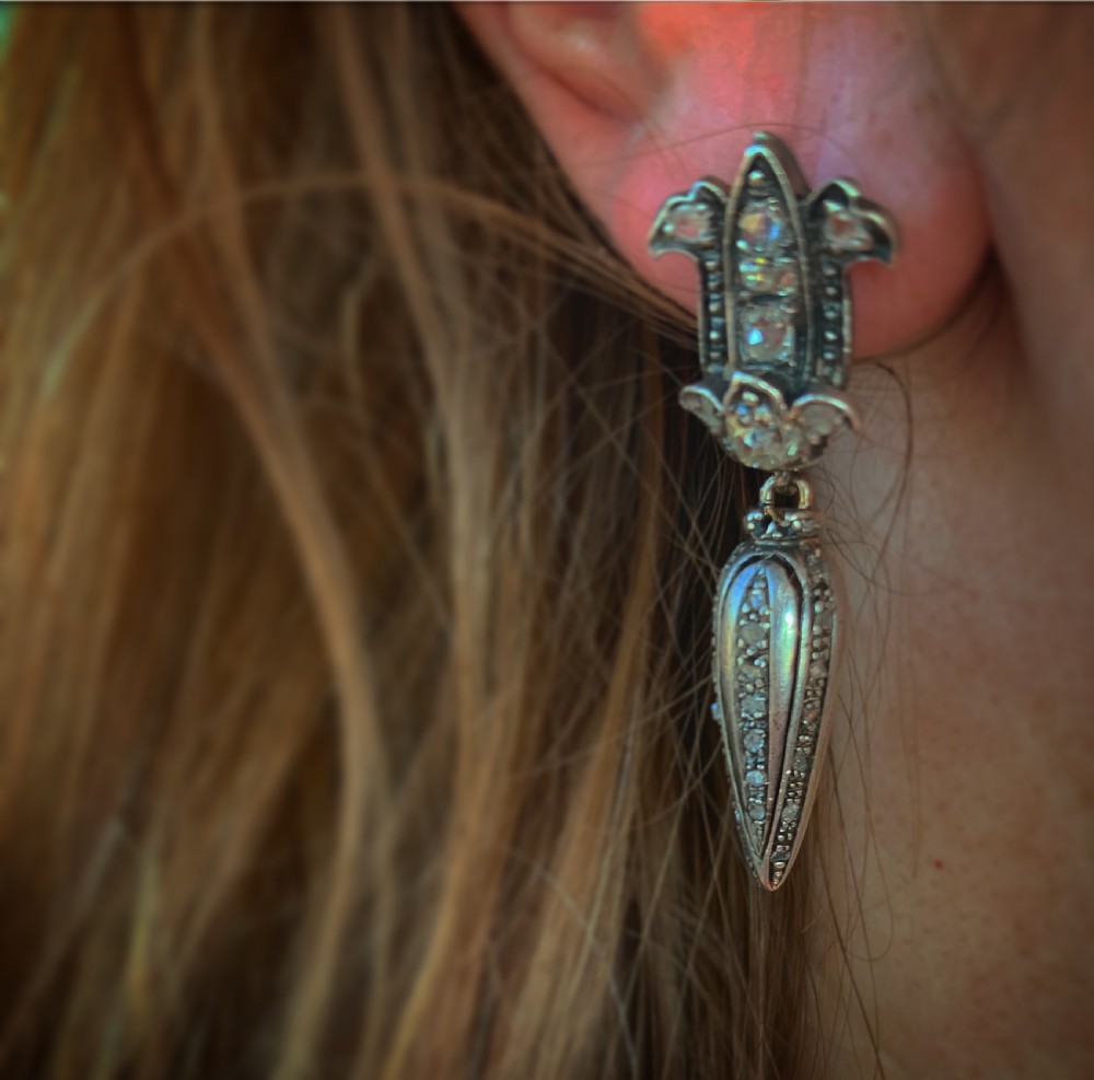 Antique Old Cut Diamond Earrings View II