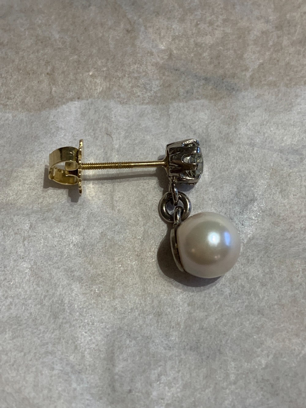 Edwardian 18ct Gold Old Cut Diamond and Pearl Earrings View IV