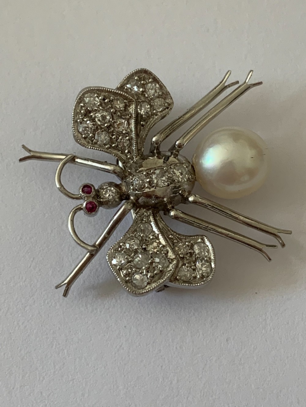 1940s Platinum Diamond and Pearl Insect Brooch
