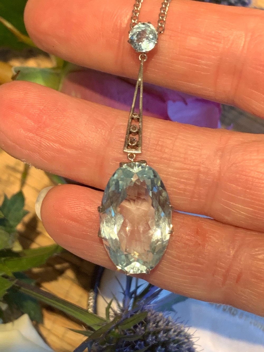 Aquamarine and Diamond Art Deco Pendant