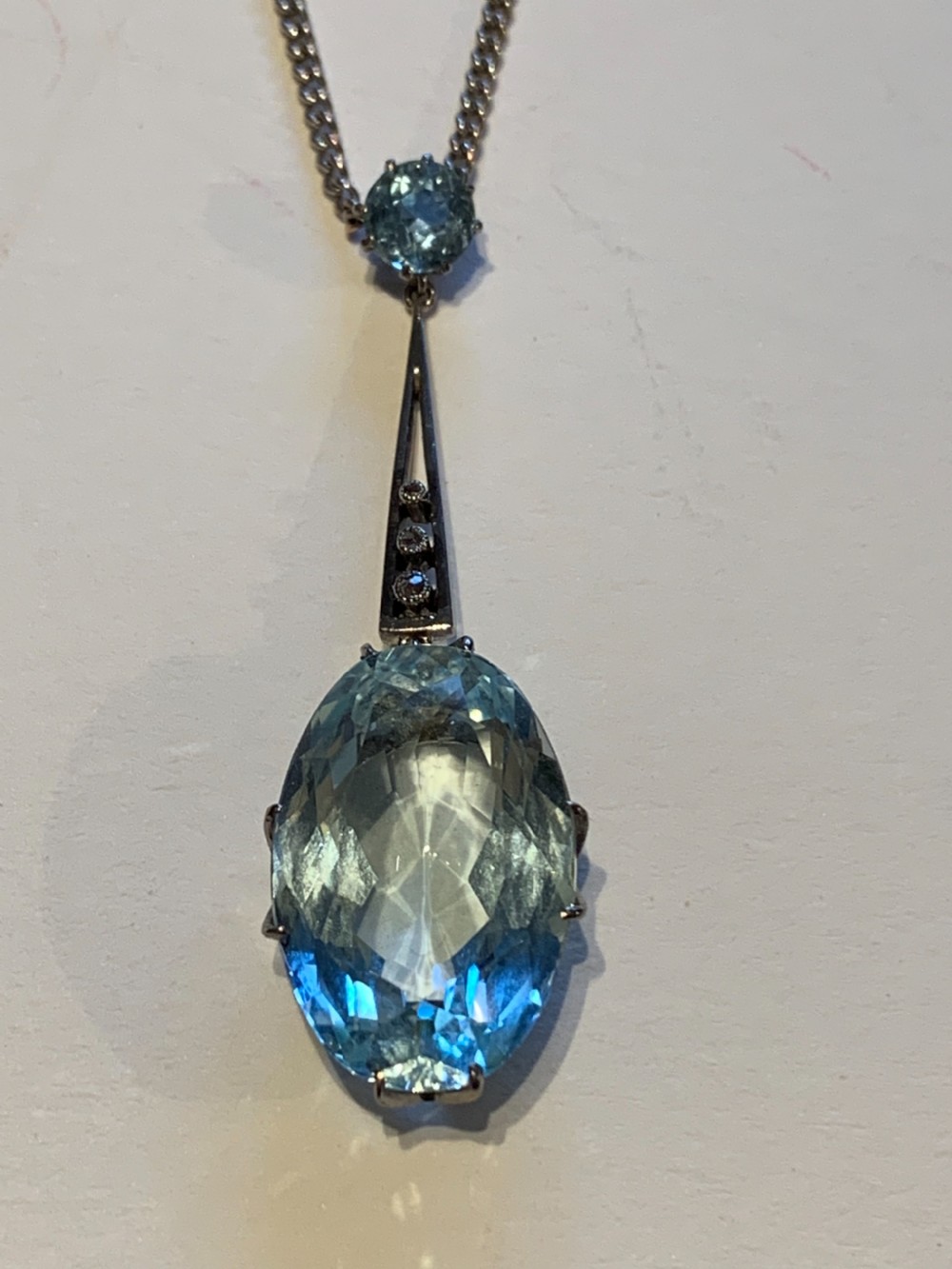Aquamarine and Diamond Art Deco Pendant View II
