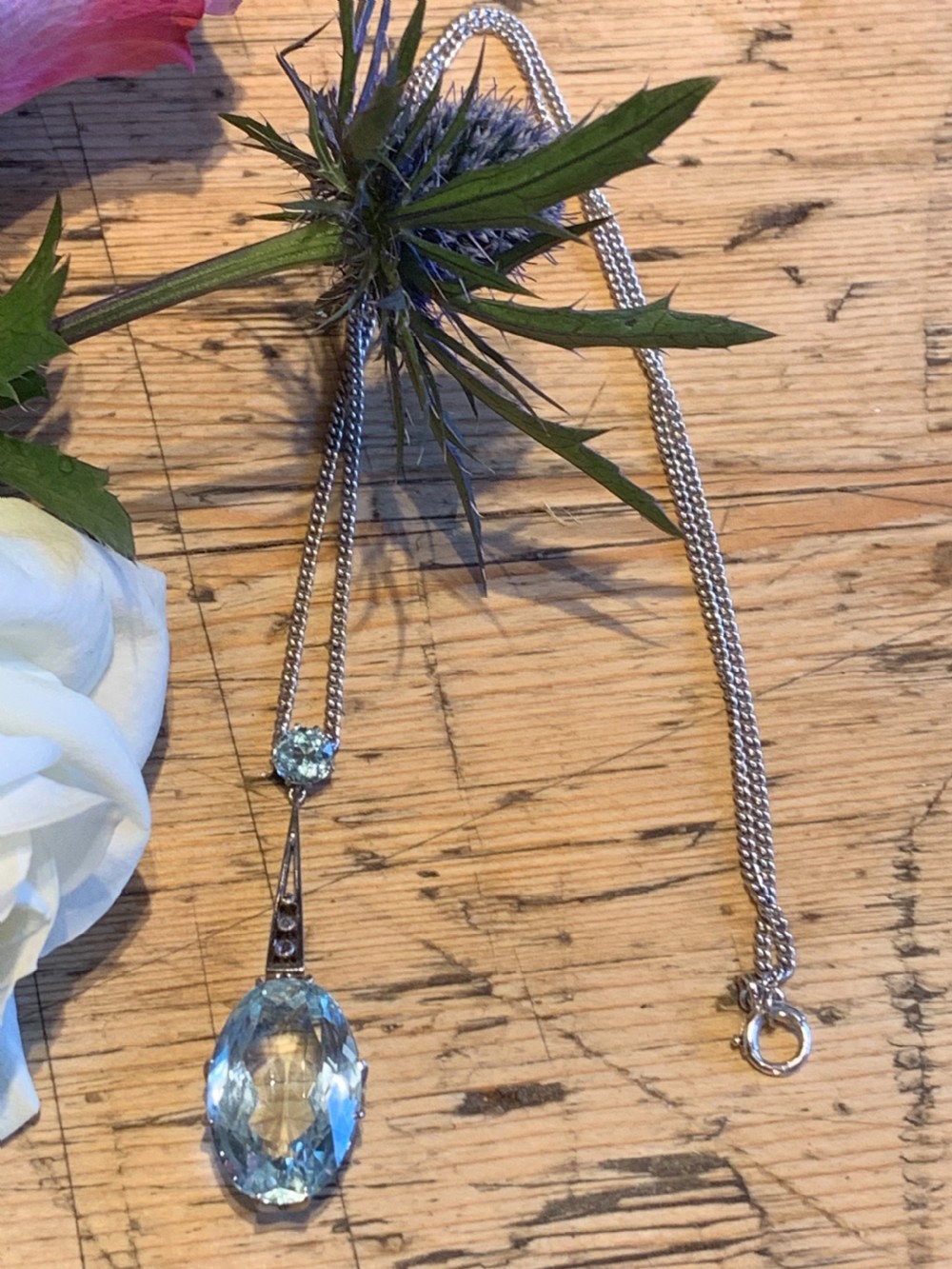Aquamarine and Diamond Art Deco Pendant View III