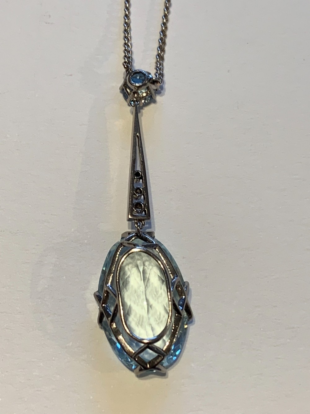 Aquamarine and Diamond Art Deco Pendant View V
