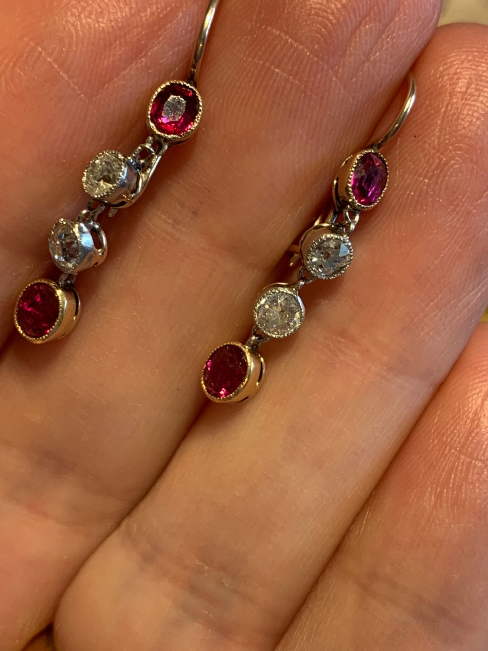 Ruby and Diamond Edwardian Earrings  View III
