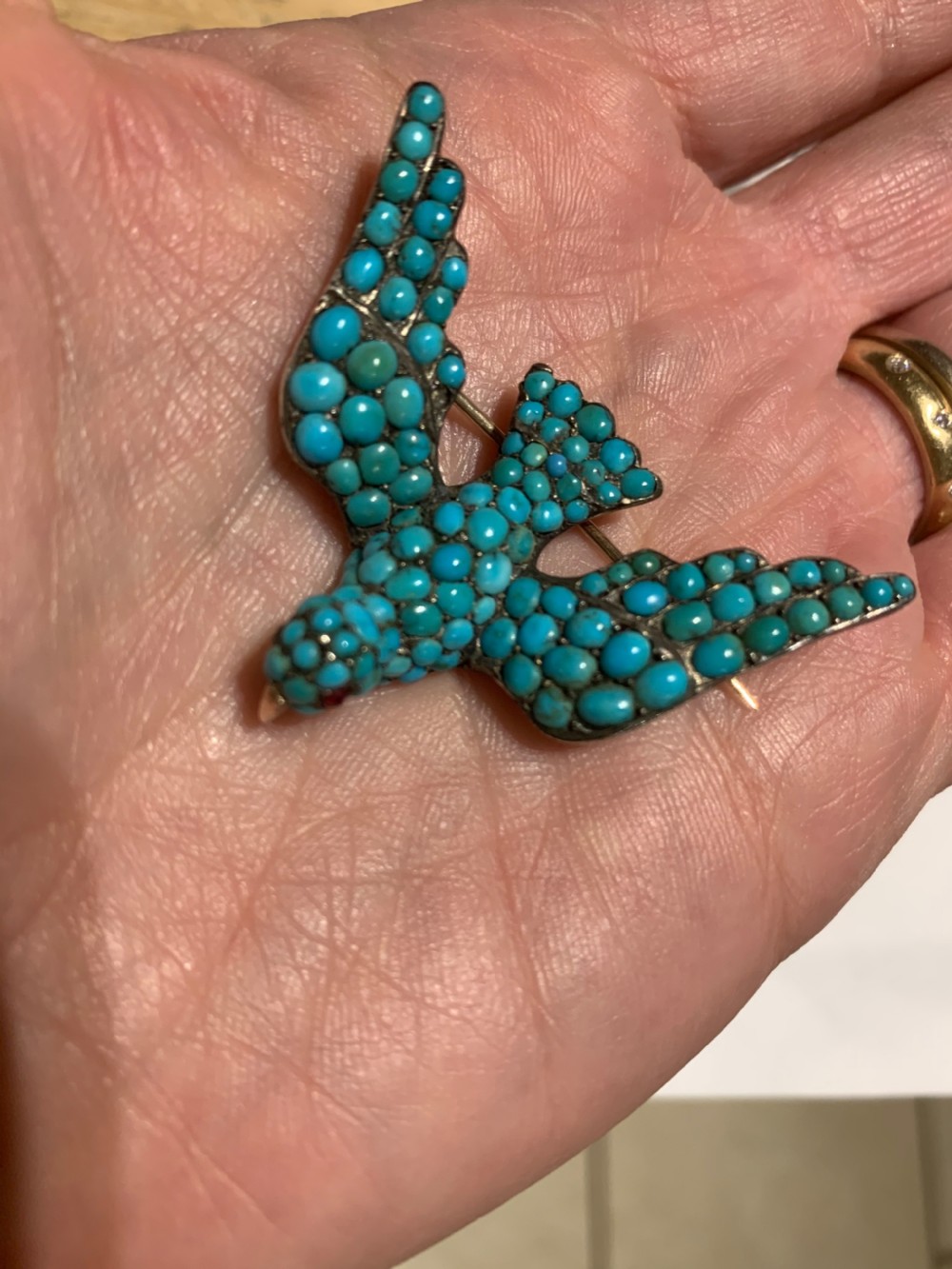 Turquoise 15ct Gold Georgian Dove Brooch View II