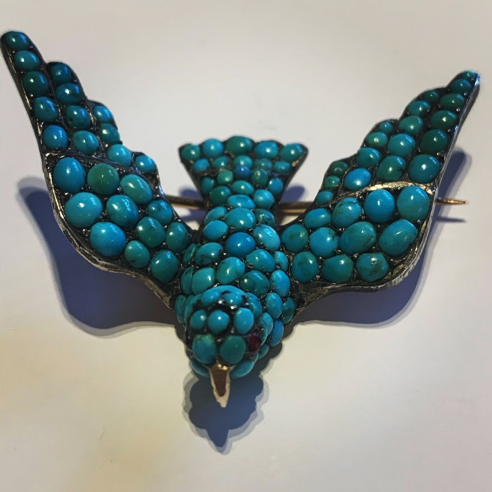 Turquoise 15ct Gold Georgian Dove Brooch View III