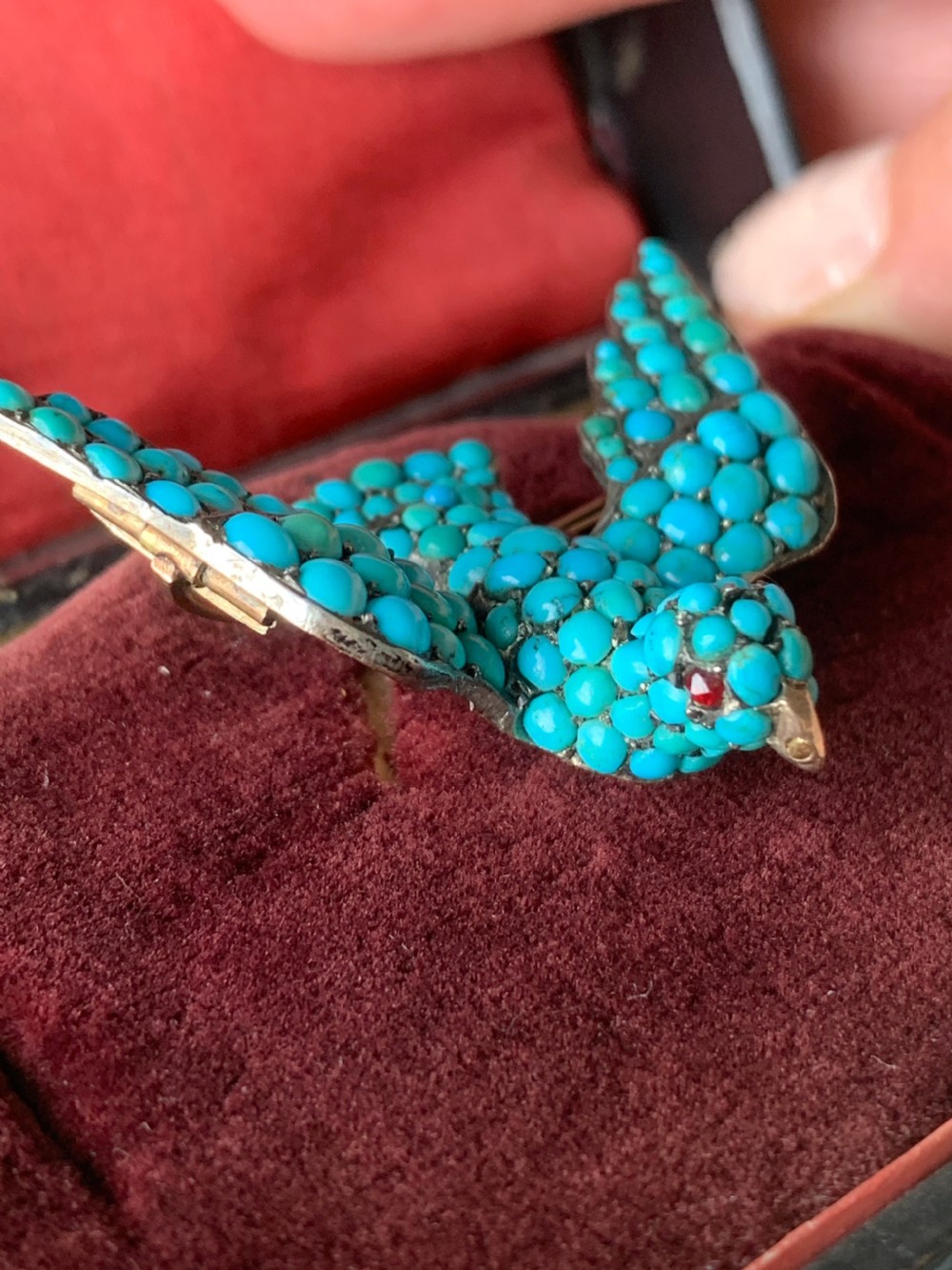Turquoise 15ct Gold Georgian Dove Brooch View IV