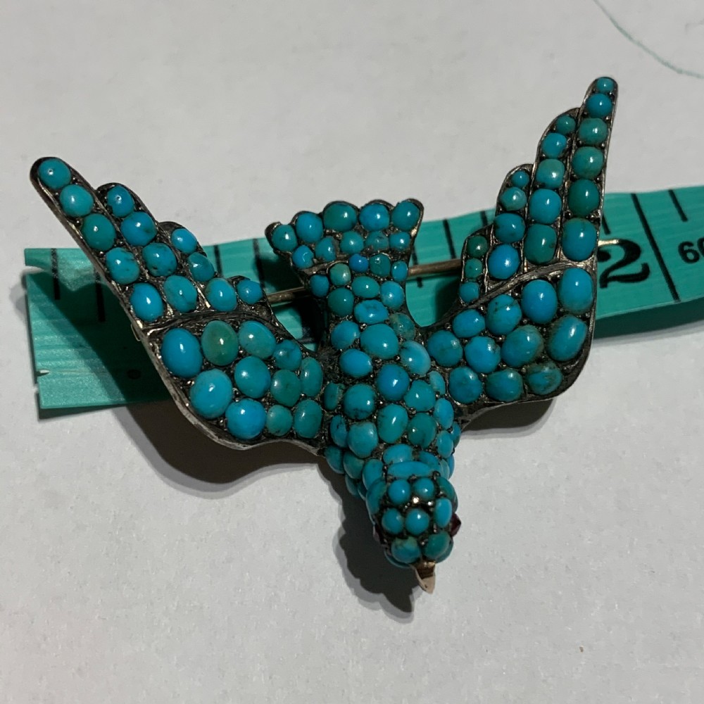 Turquoise 15ct Gold Georgian Dove Brooch View V
