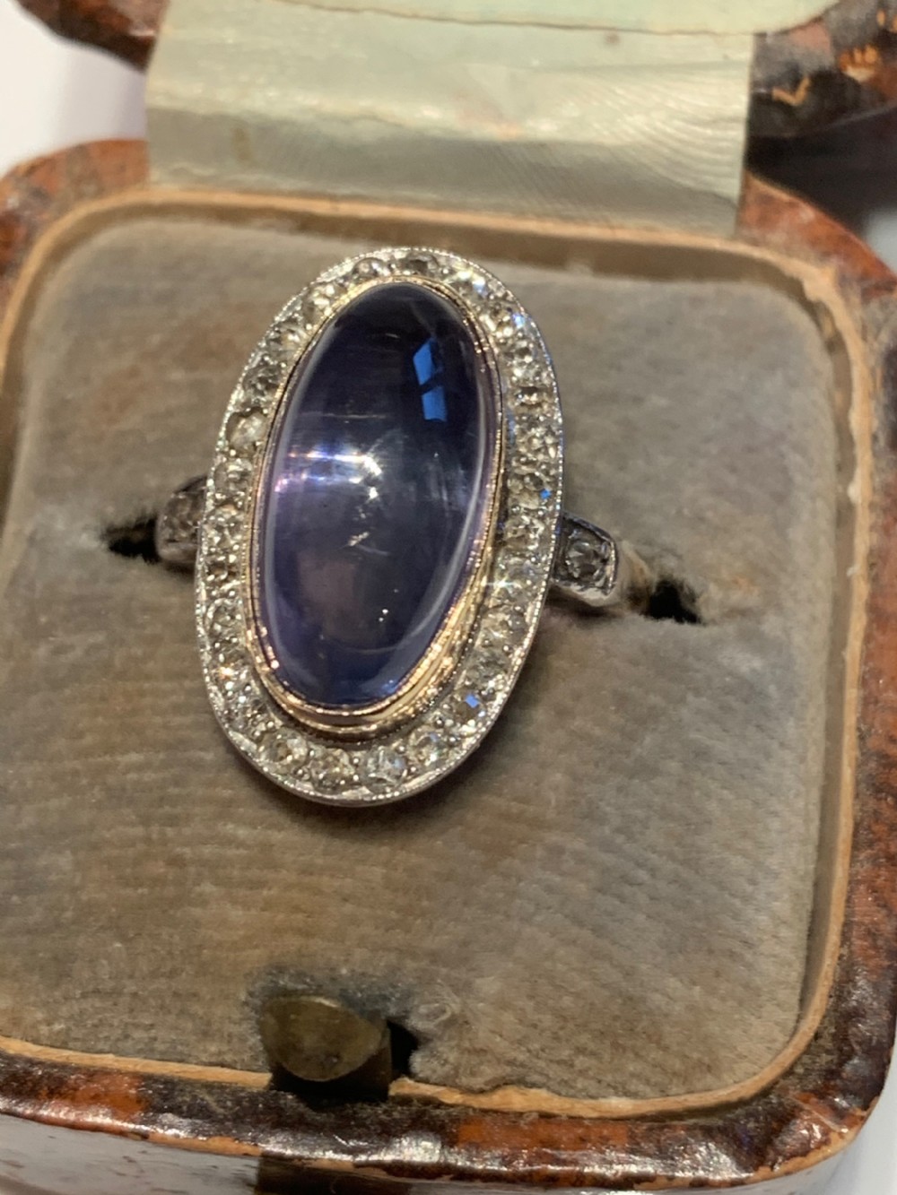Edwardian Sapphire and Diamond Cabochon Ring