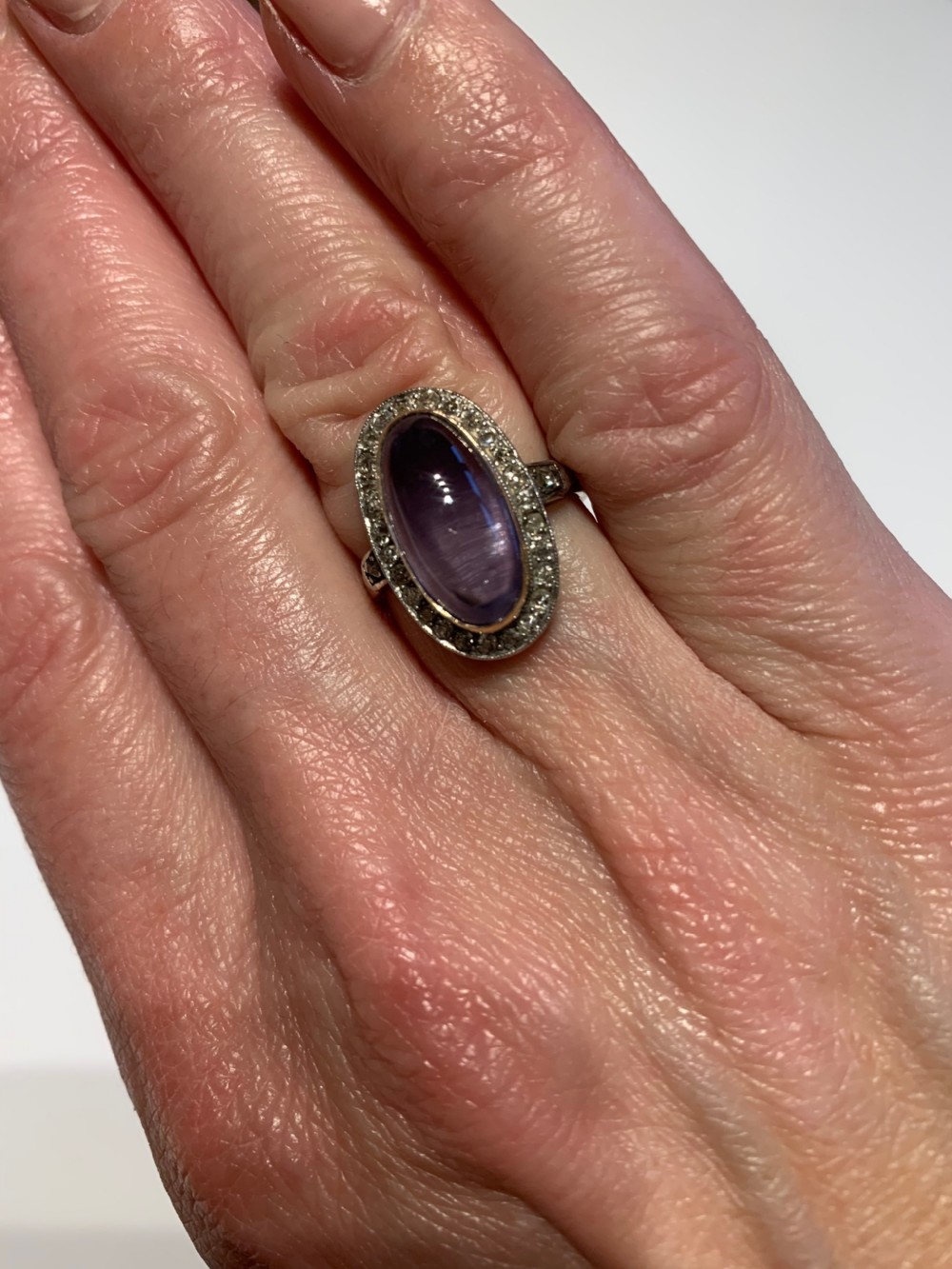 Edwardian Sapphire and Diamond Cabochon Ring View IV