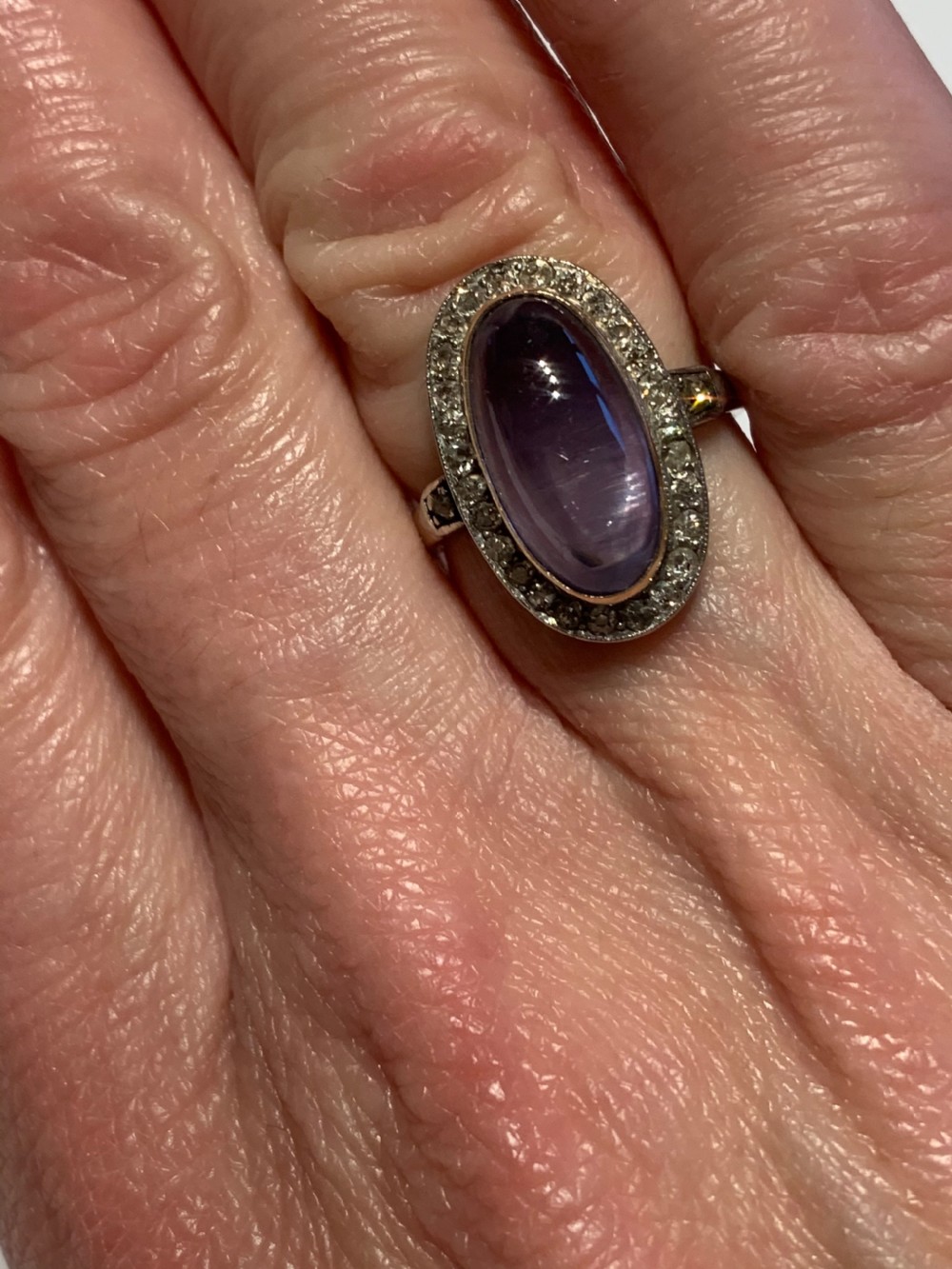 Edwardian Sapphire and Diamond Cabochon Ring View V