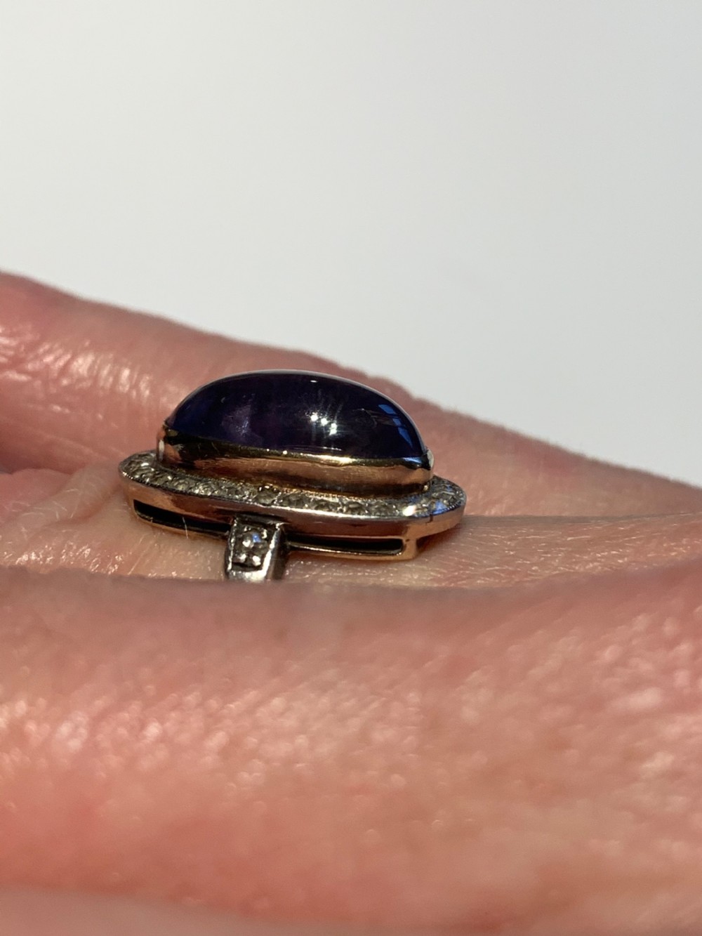Edwardian Sapphire and Diamond Cabochon Ring View VI