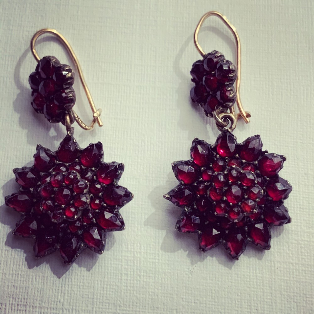Bohemian Garnet Rose Cut Antique Earrings View V