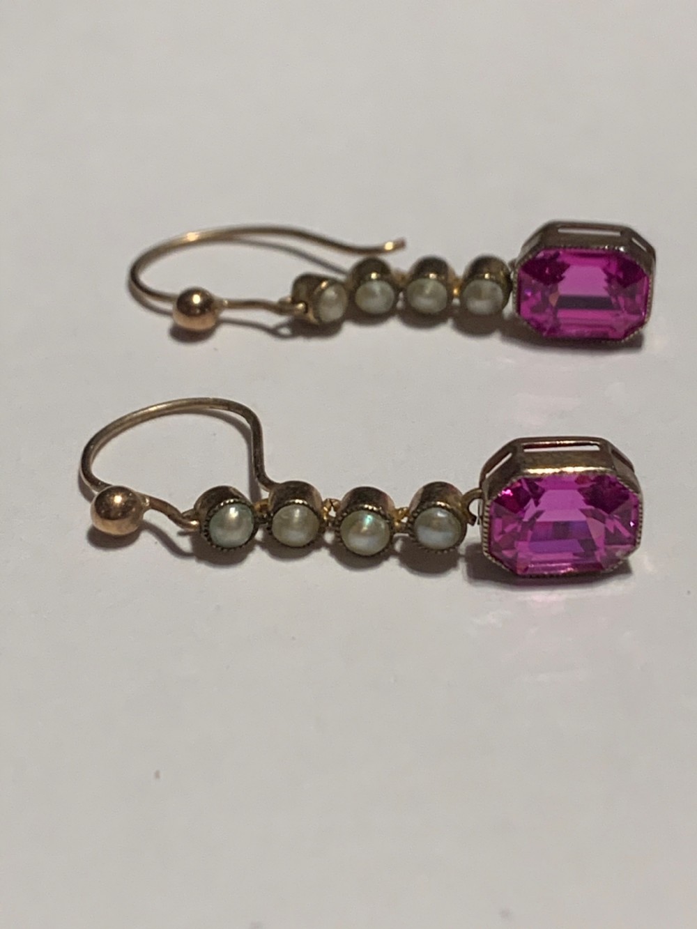 Edwardian Synthetic Ruby and Pearl 15ct Earrings View II