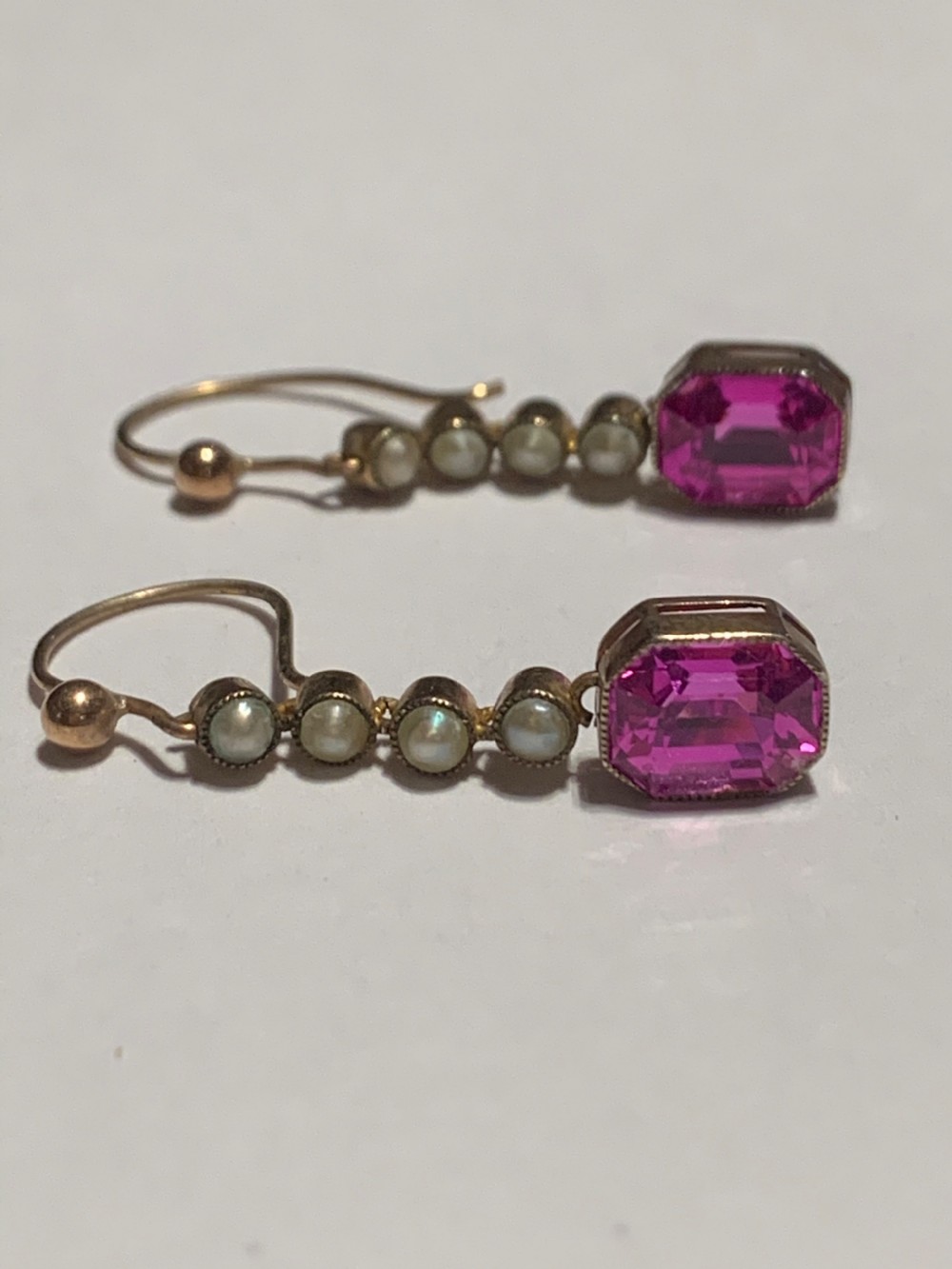 Edwardian Synthetic Ruby and Pearl 15ct Earrings View III